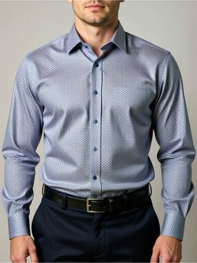 ROBERT TALBOTT Classic 100% Cotton Dress Shirt Size XXL Blue Pattern Button Up